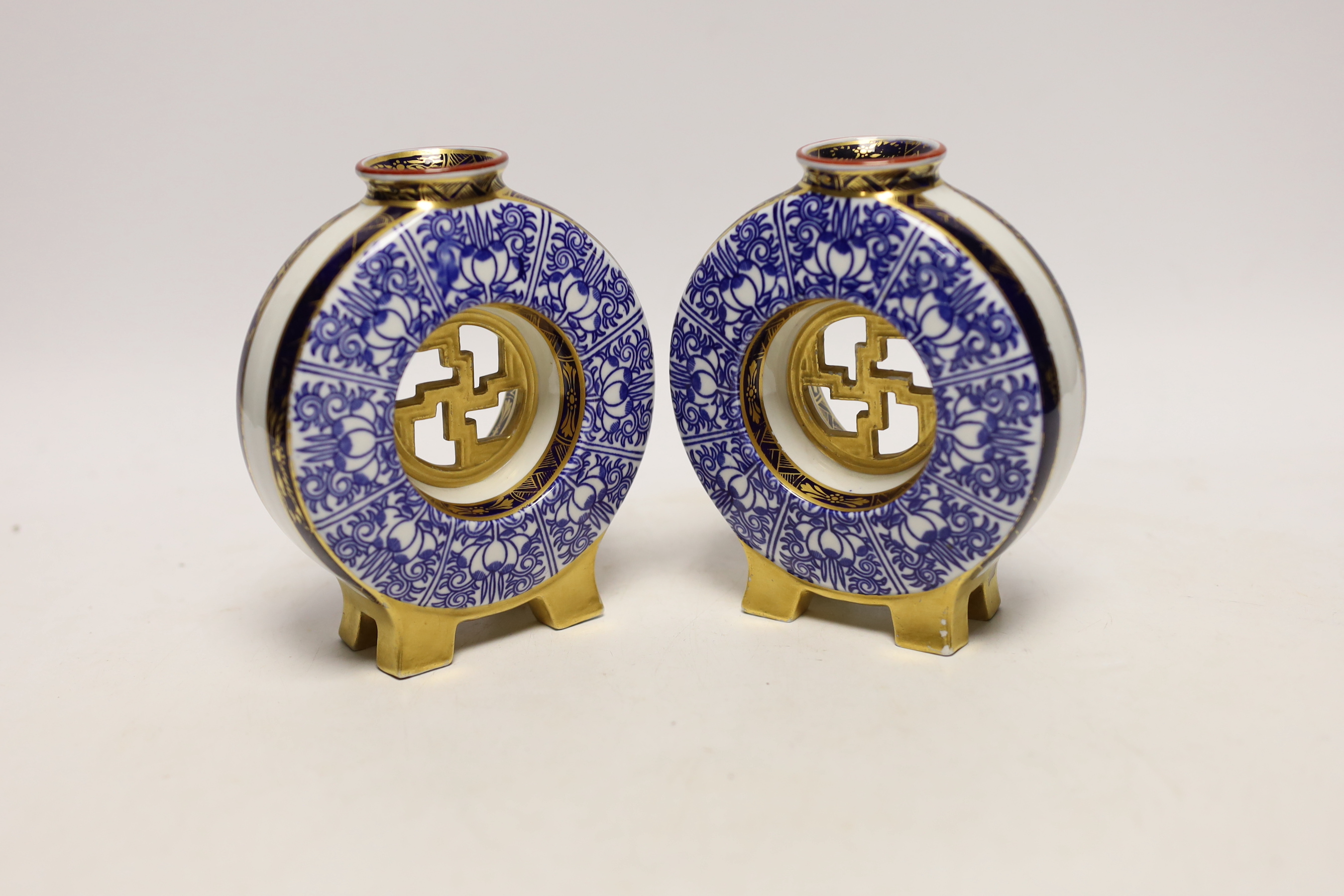 A pair of Royal Worcester Lily pattern Moon vases, late 19th century, 12.5cm